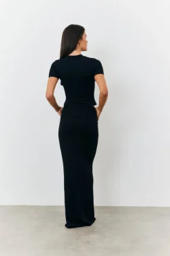 Sculpting Fold Over Waistband Maxi Skirt