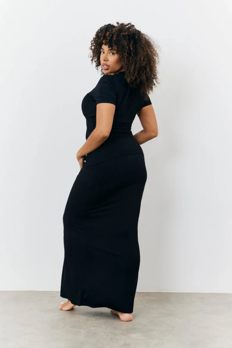 Sculpting Fold Over Waistband Maxi Skirt