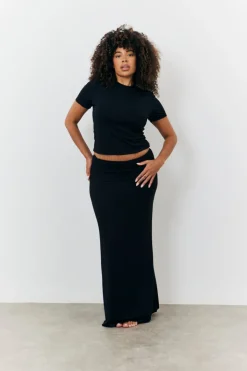 Sculpting Fold Over Waistband Maxi Skirt