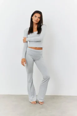Sculpting Fold Over Waistband Flare Leg Trouser