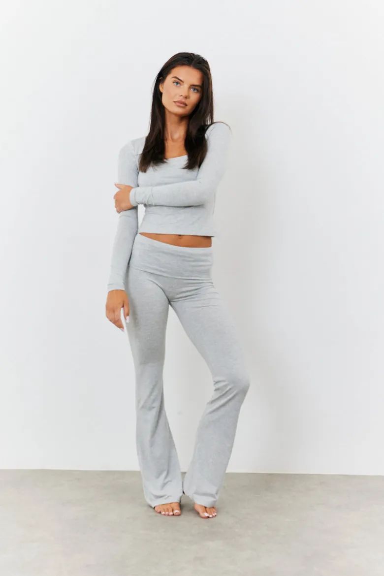 Sculpting Fold Over Waistband Flare Leg Trouser