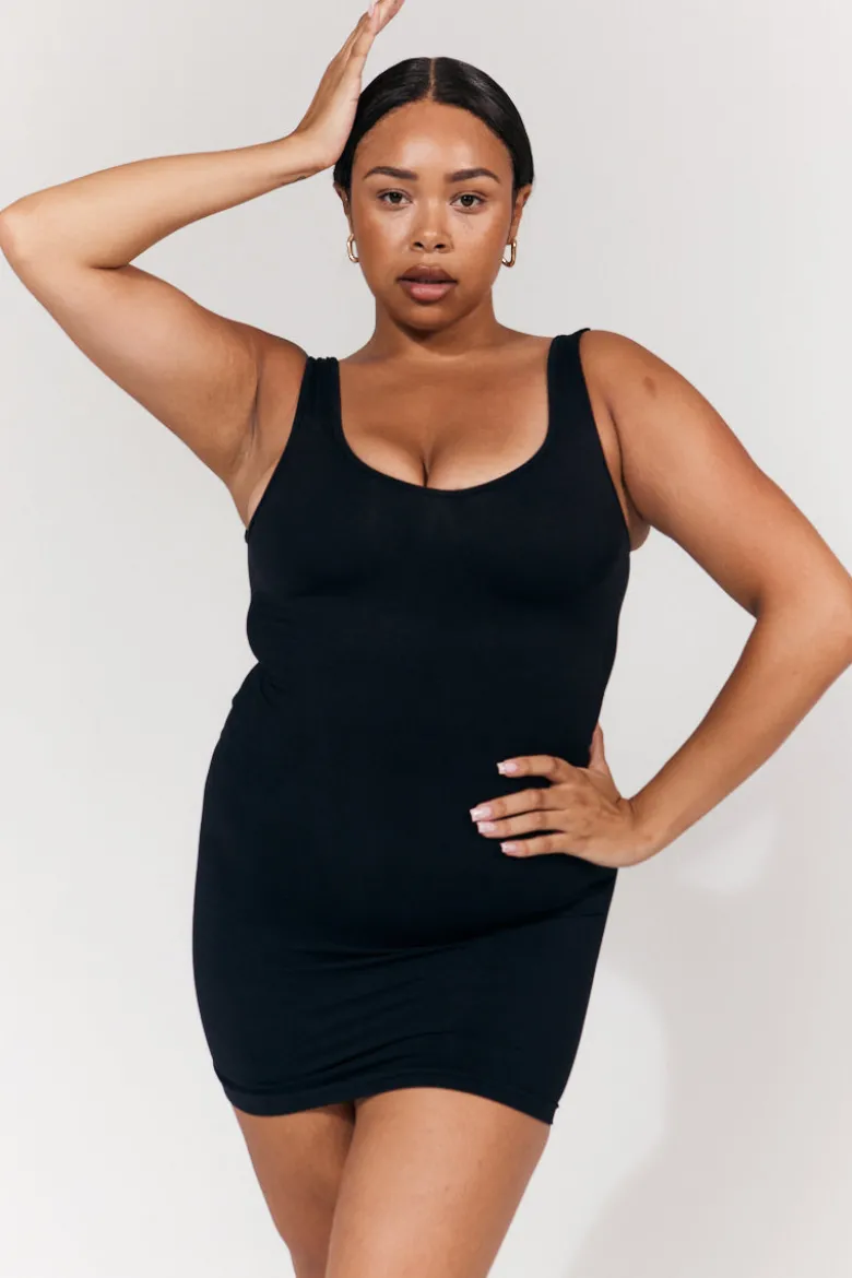 Seamless Plunge Neck Snatched Shapewear Mini Dress