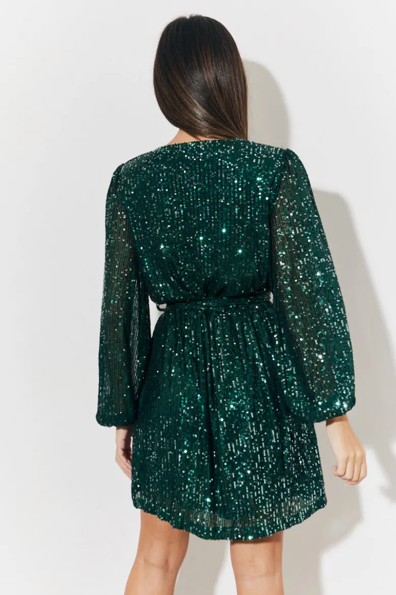 Sequin Balloon Sleeve Skater Mini Dress
