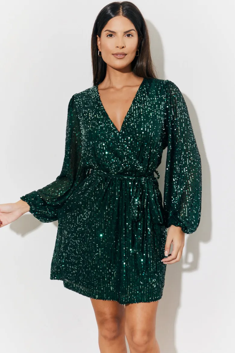 Sequin Balloon Sleeve Skater Mini Dress