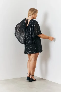 Sequin Drape Detail Wrap Front Mini Dress