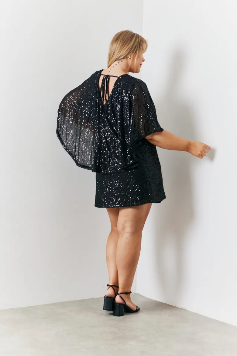 Sequin Drape Detail Wrap Front Mini Dress