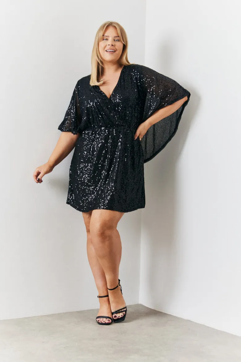 Sequin Drape Detail Wrap Front Mini Dress