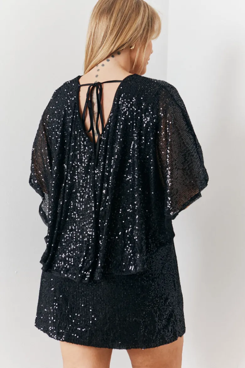 Sequin Drape Detail Wrap Front Mini Dress
