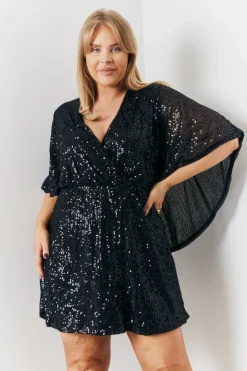 Sequin Drape Detail Wrap Front Mini Dress