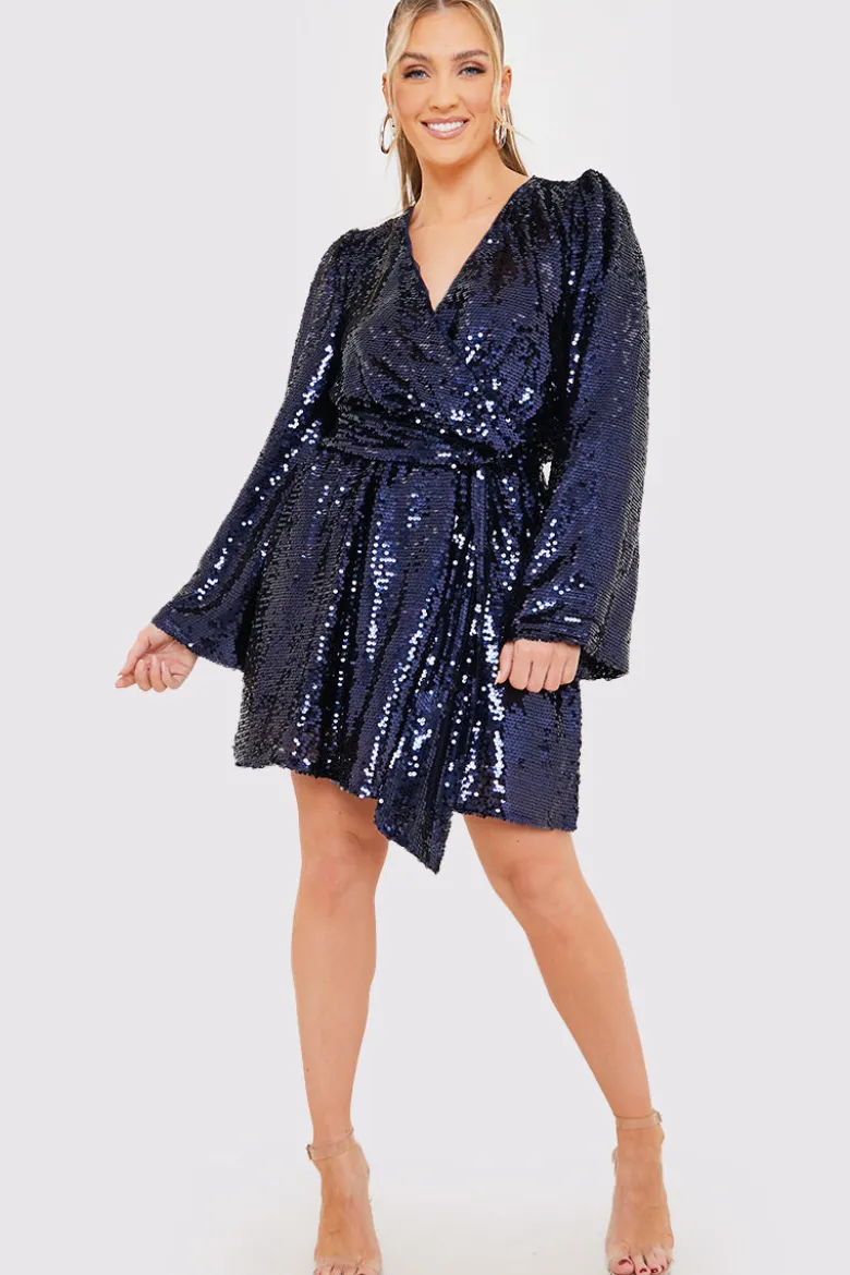 Sequin Kimono Sleeve Drape Tie Dress
