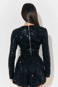 Sequin Lace Curve Hem Top