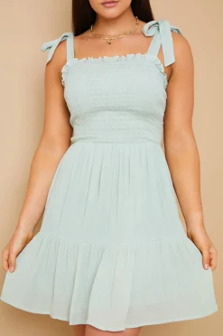 Shirred Bust Tie Strap Mini Dress
