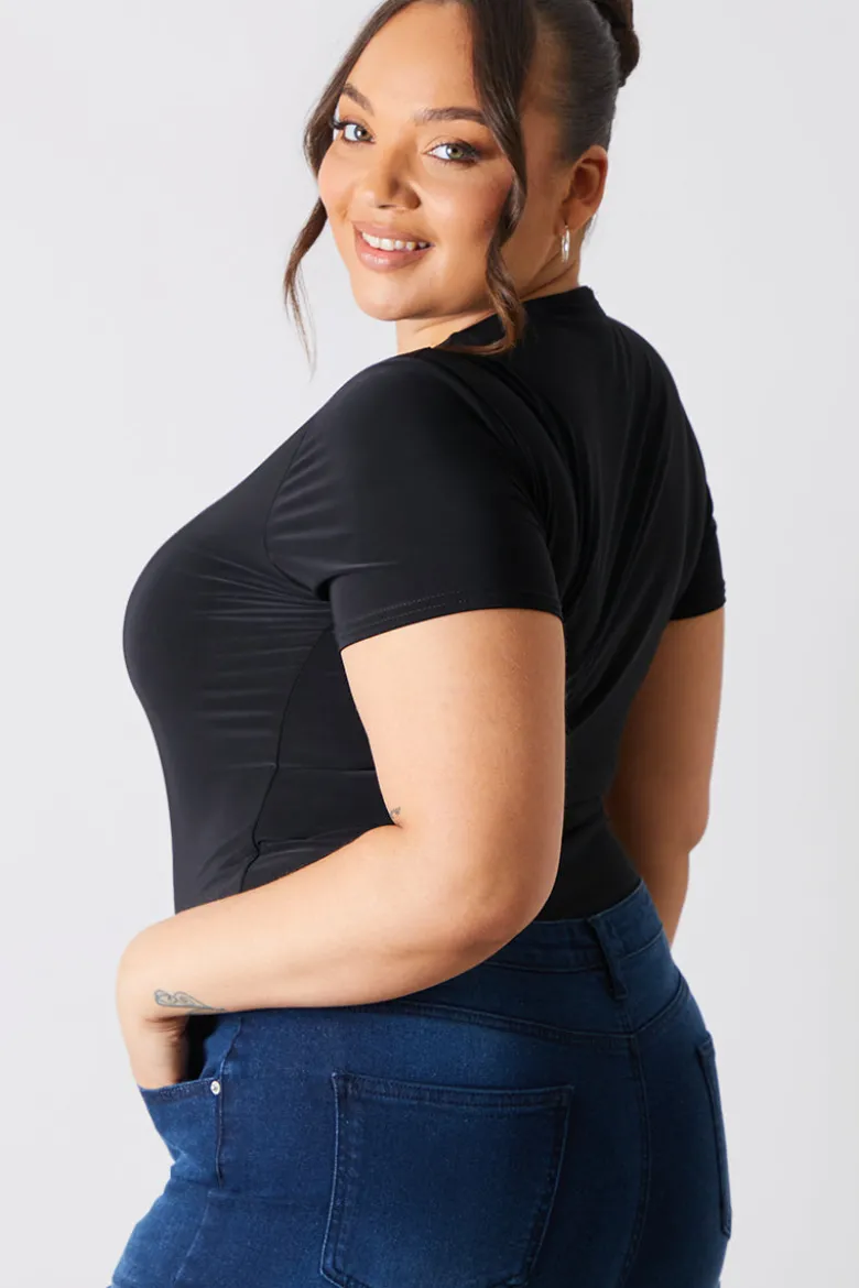 Short Sleeve Double Layer Slinky Bodysuit