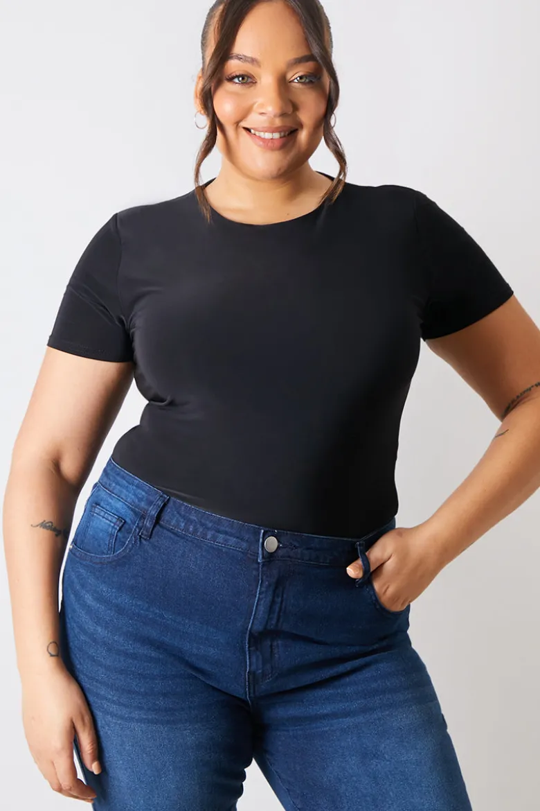 Short Sleeve Double Layer Slinky Bodysuit