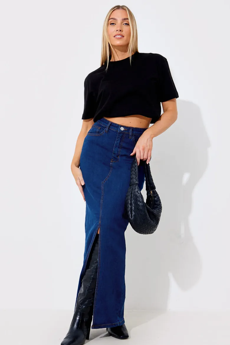Split Detail Denim Maxi Skirt
