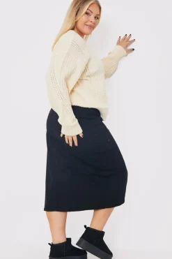 Split Hem Denim Midi Skirt