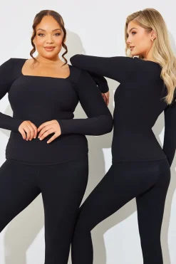 Square Neck Long Sleeve Rib Top