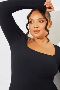 Square Neck Long Sleeve Rib Top