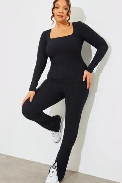 Square Neck Long Sleeve Rib Top