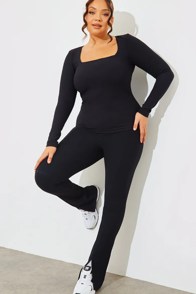 Square Neck Long Sleeve Rib Top