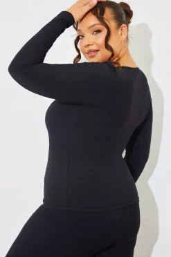 Square Neck Long Sleeve Rib Top