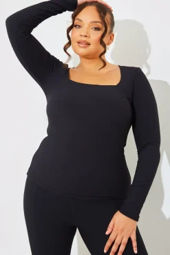 Square Neck Long Sleeve Rib Top
