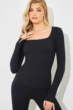 Square Neck Long Sleeve Rib Top