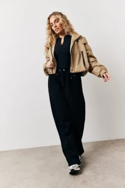 Stone Hooded Cropped Windbreaker Jacket