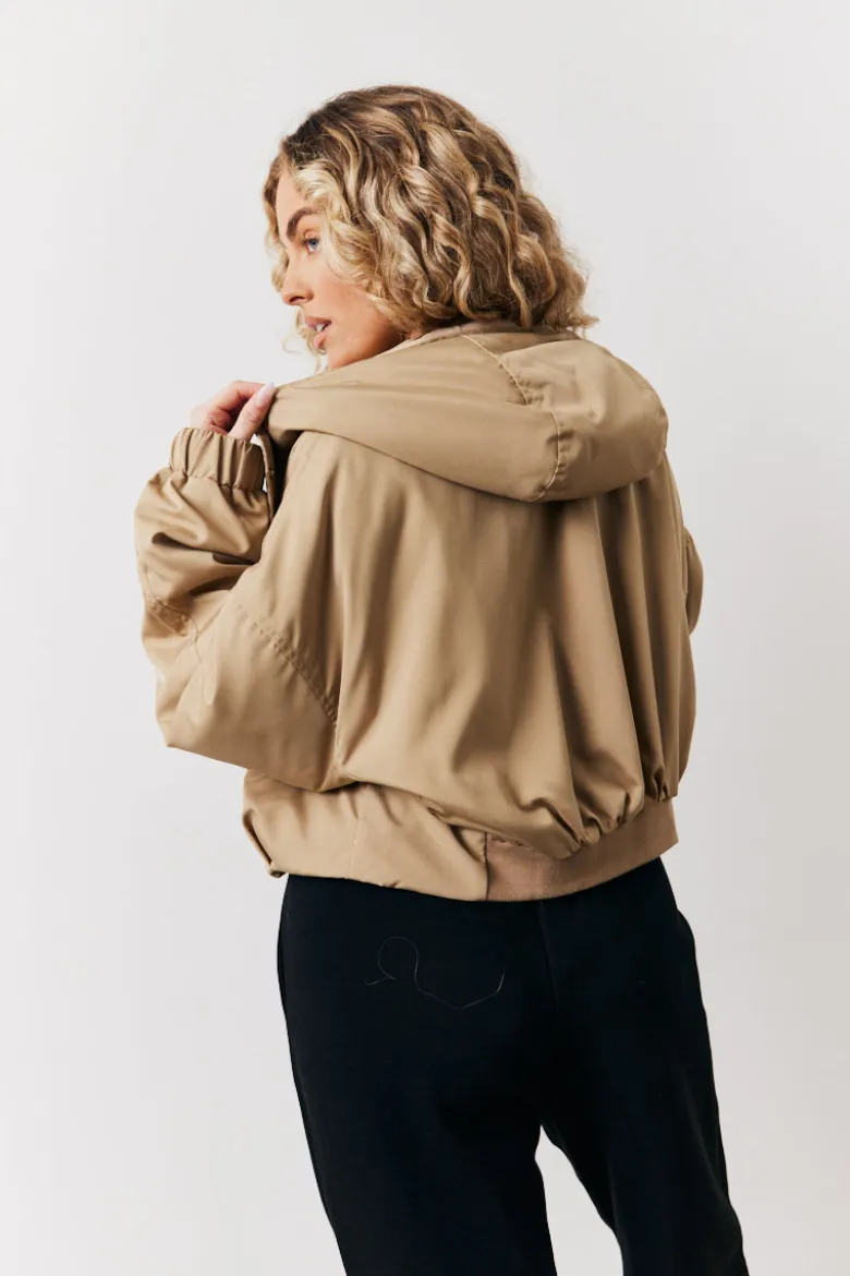 Stone Hooded Cropped Windbreaker Jacket