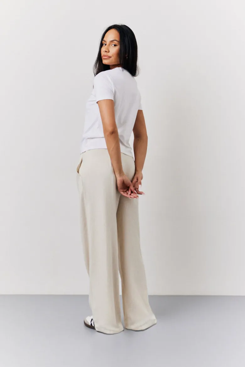 Stone Linen Blend Tailored Wide Leg Trouser
