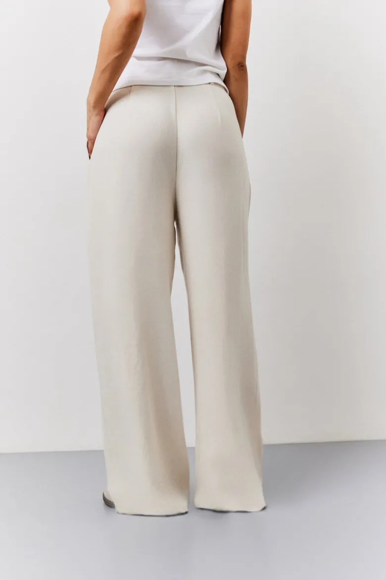 Stone Linen Blend Tailored Wide Leg Trouser
