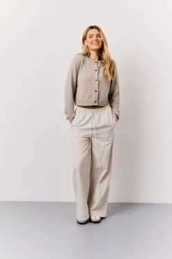 Stone Linen Look Stripe Trouser