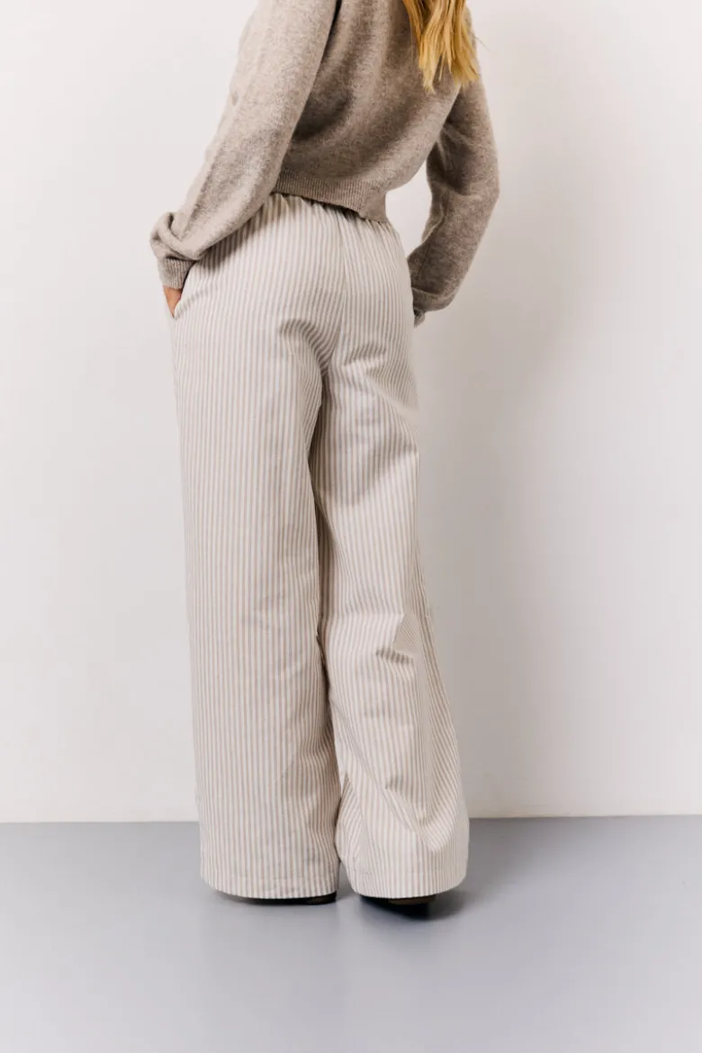 Stone Linen Look Stripe Trouser