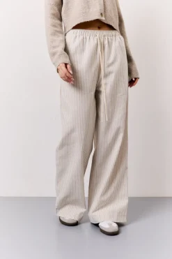 Stone Linen Look Stripe Trouser