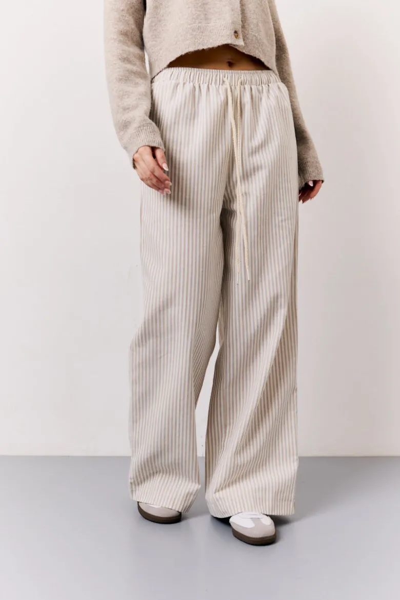 Stone Linen Look Stripe Trouser