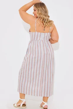 Striped Linen Look Midaxi Dress