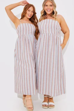 Striped Linen Look Midaxi Dress