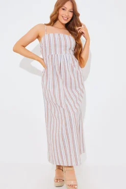 Striped Linen Look Midaxi Dress