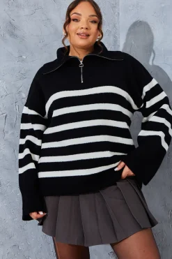 Stripe Knit Half Zip Jumper