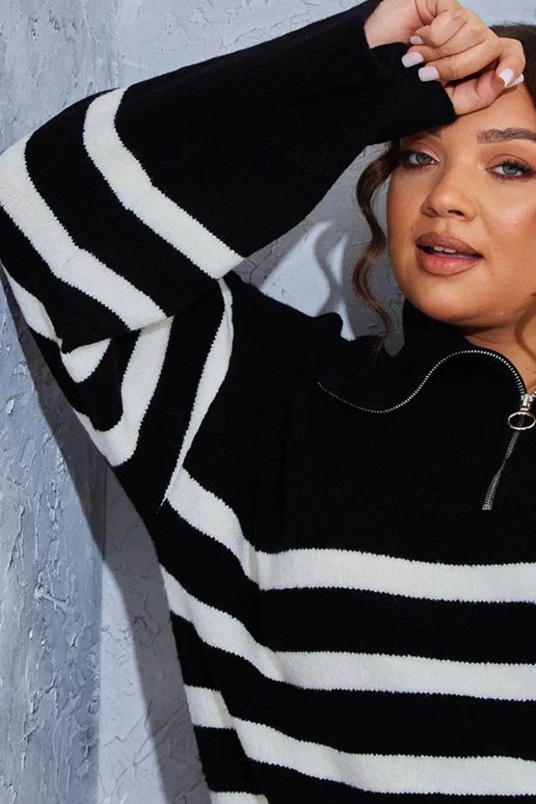 Stripe Knit Half Zip Jumper