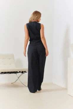 Tailored Pinstripe Round Neck Button Through Co-ord Waistcoat