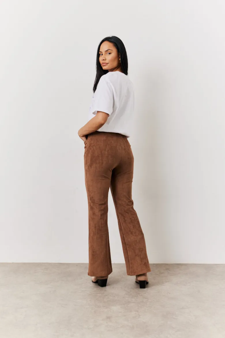 Tan Faux Suede Straight Leg Trouser