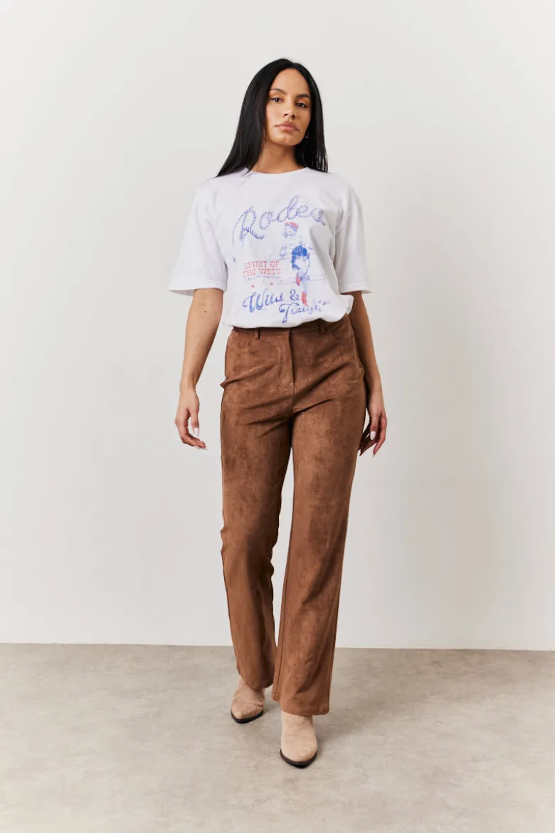 Tan Faux Suede Straight Leg Trouser