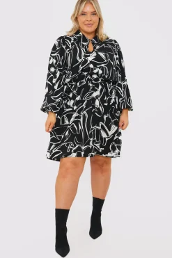 Teardrop Collar Mini Dress with Belt
