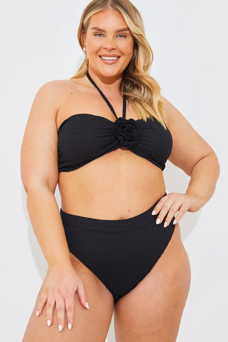 Textured Corsage Halter Neck Bikini Top
