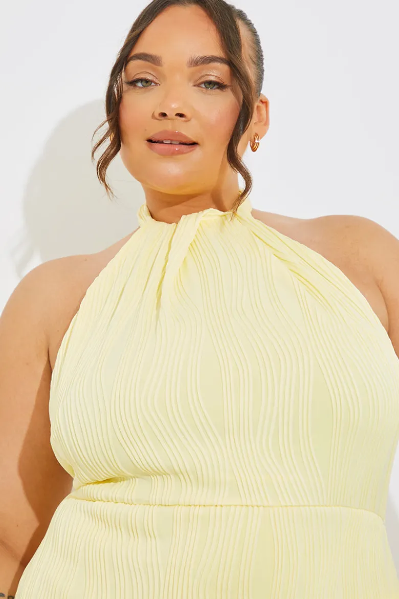 Textured Halter Neck Midi Dress