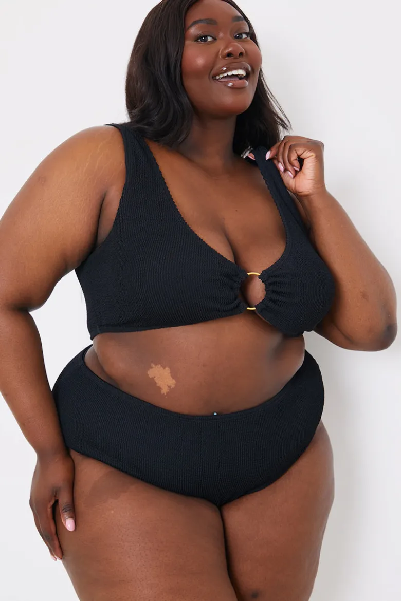 Textured Scoop Neck Ring Detail Bikini Top