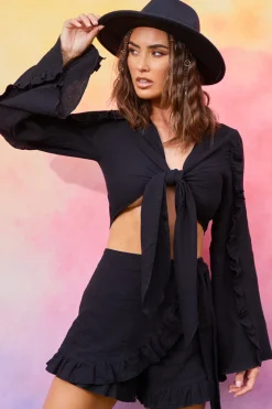Textured Tie Front Coord Top