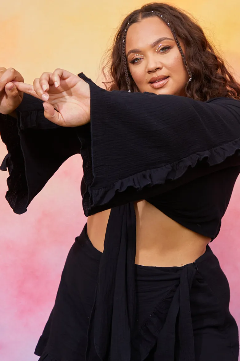 Textured Tie Front Coord Top