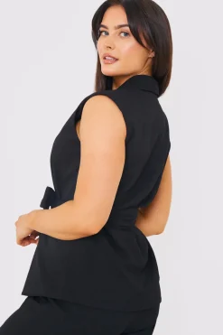 Textured Tie Waist Sleeveless Co-Ord Blazer